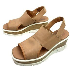 Sorel Joanie lll Slingback Wedge Leather Platform Sandals Womens 7.5 Beige